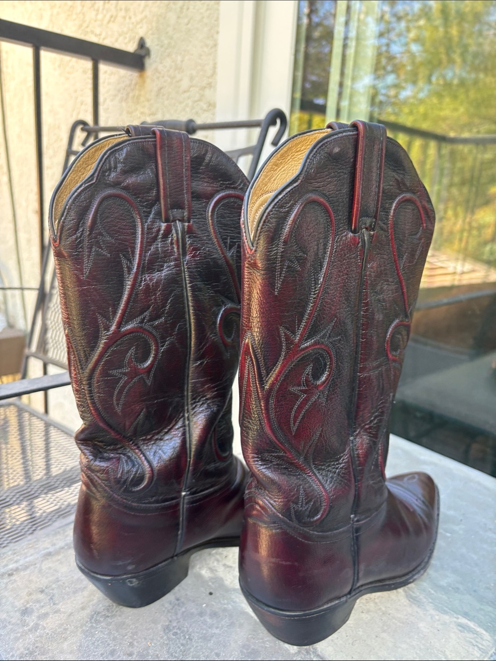 Women's Burgundy Western Cowboy Boots - Classic Leather Pull-On - Picture 2 of 4